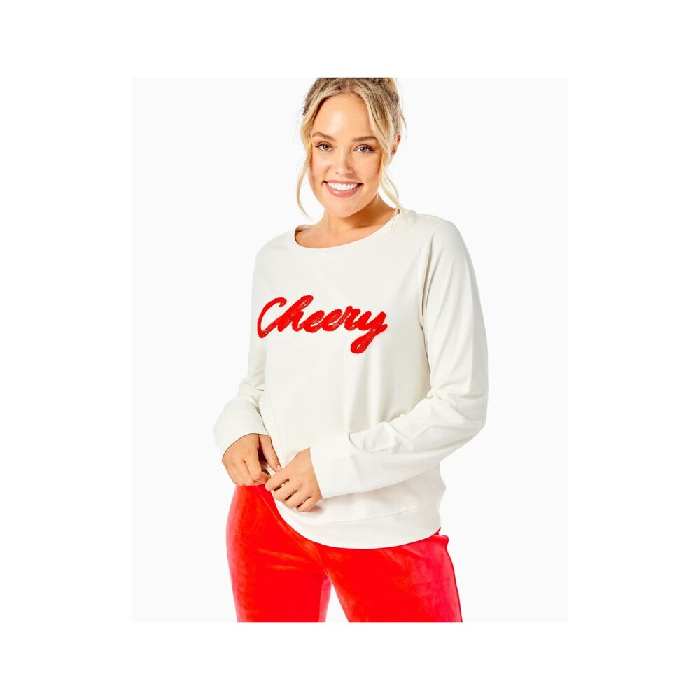 Lilly Pulitzer Rami Sweatshirt Top Cherry Graphic Pullover Beaded Ivory S 267568